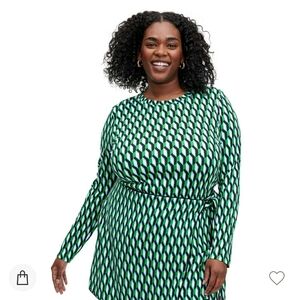 DVF for Target Women's Crewneck Arrow Geo Green Long Sleeve Top